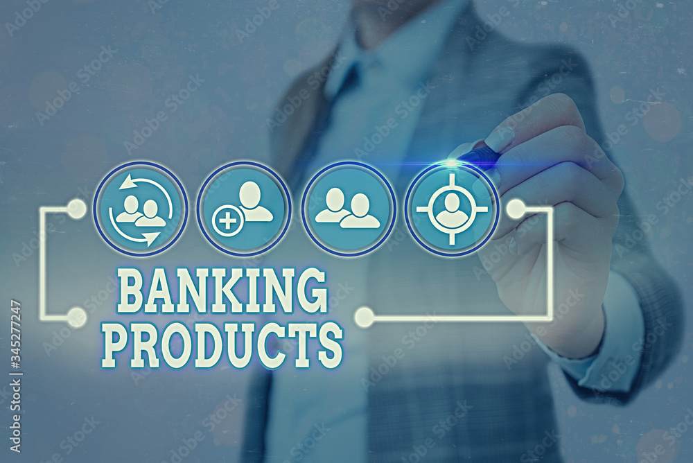 Poster writing note showing banking products. business concept for safe and convenient way or service to ac