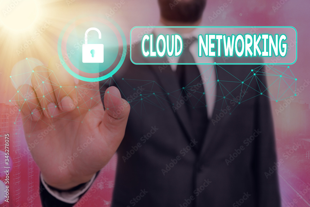 Poster text sign showing cloud networking. business photo showcasing is term describing access of networkin