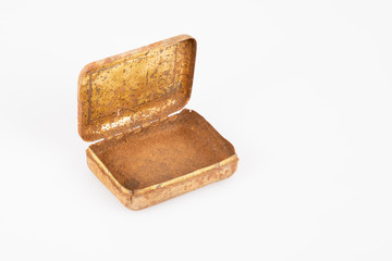Open steel rusty old metal box Vintage golden color
