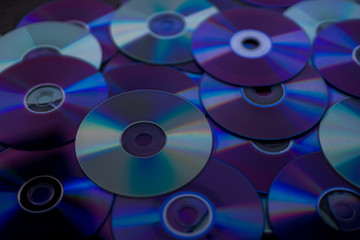 Pile of compact discs. Retro technology