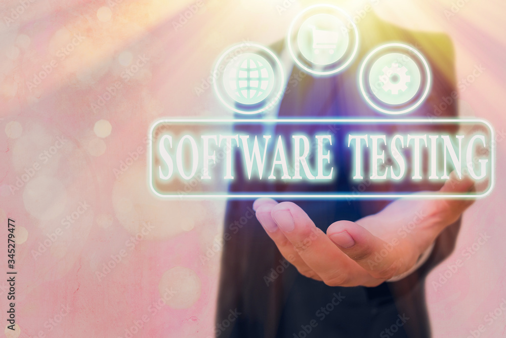 Poster text sign showing software testing. business photo text investigation provide information about the 
