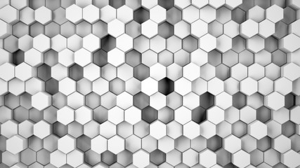 Abstract gray hexagonal sci-fi honeycomb geometrical background. 3d rendering