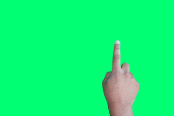 Hand of a man with finger pointing on the green screen background - Powered by Adobe