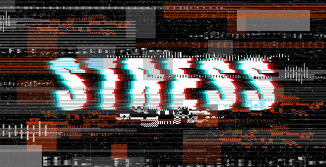 Creative illustration of the word Stress in a distorted glitch style. Design element for advertising, branding, shares, promotion. Vector illustration.