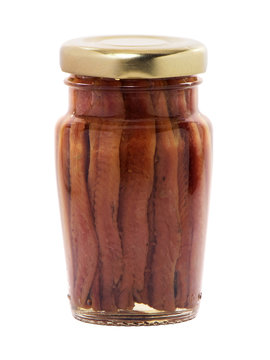 Canned anchovy fish fillet in olive oil