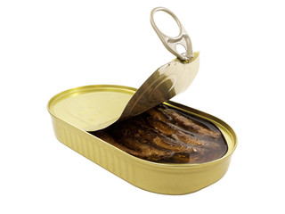 Open tin can isolated on white