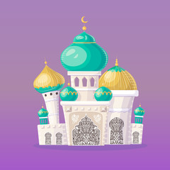 Muslim castle. Cartoon Islamic mosque. vector illustration.