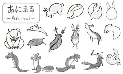 筆で描いた手描きの鳥や猫 可愛い動物イラスト Wall Mural 佑香 林