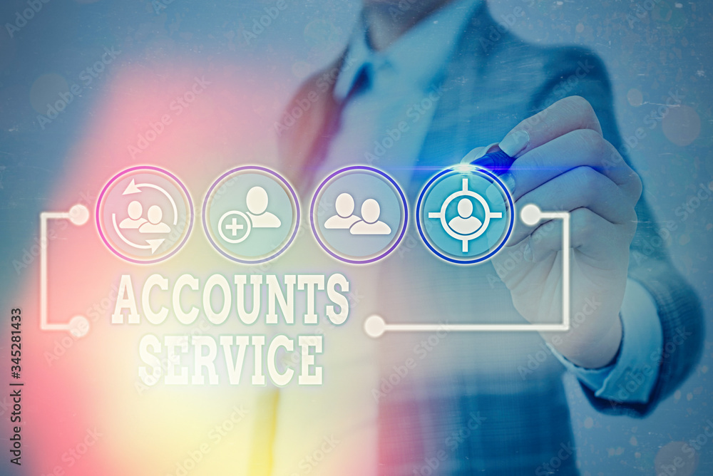Poster writing note showing accounts service. business concept for accessing list of user profiles and info