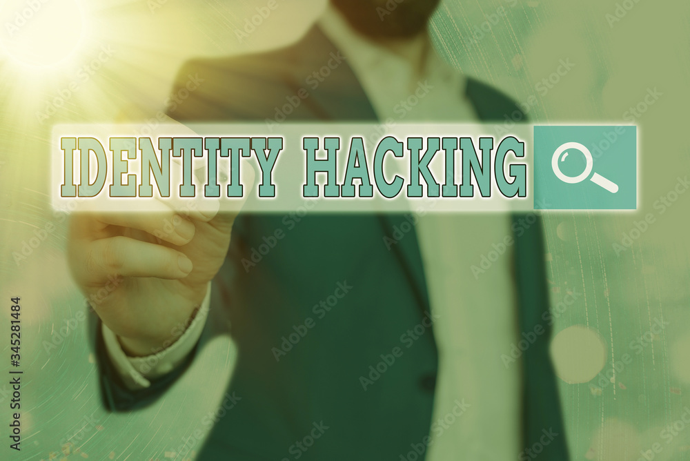 Poster handwriting text identity hacking. conceptual photo criminal that steal your an individualal informa