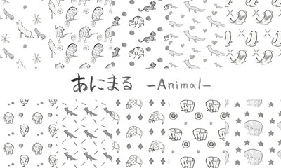 筆で描いた手描きの可愛い動物イラスト背景