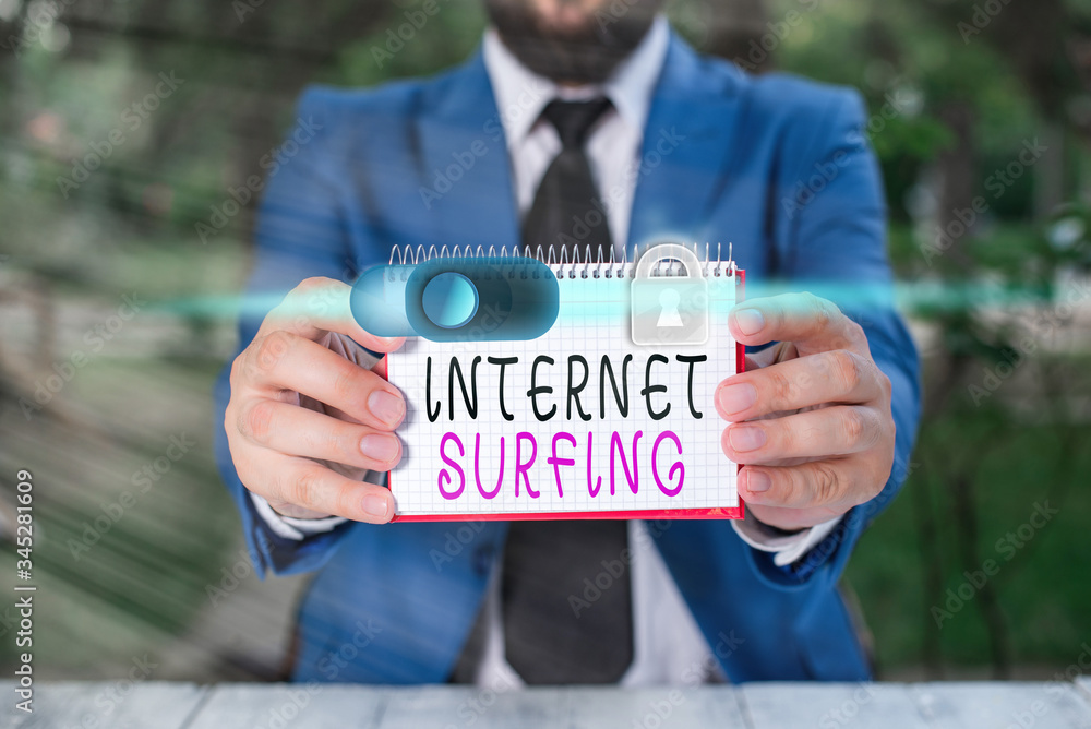 Poster writing note showing internet surfing. business concept for browsing hundred of websites using any i