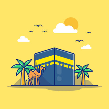 Kaaba Mecca Cartoon Vector Icon Illustration. Islamic Qaabah Building Icon Concept White Isolated. Flat Cartoon Style Suitable for Web Landing Page, Banner, Sticker, Background