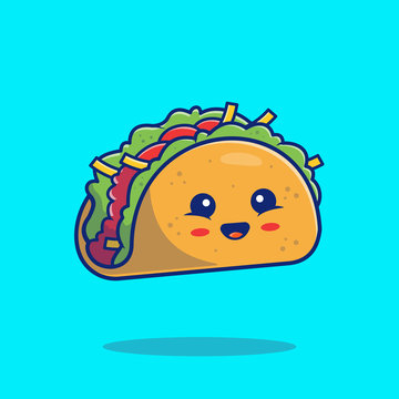 Cute Taco Mascot Vector Icon Illustration. Food Cartoon Character Isolated. Flat Cartoon Style Suitable for Web Landing Page, Banner, Flyer, Sticker, Card