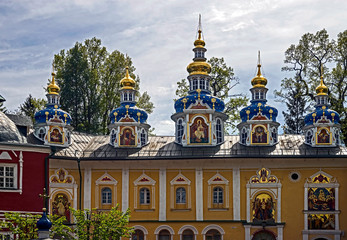 Fototapeta na wymiar Dormition cave temple. The Holy Dormition Pskovo-Pechersky Monastery. Region of Pskov, Russia