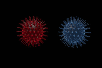 Red and blue virus with black background