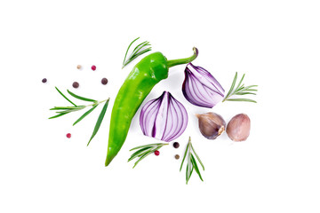 Fototapeta premium Pepper green with onions and rosemary