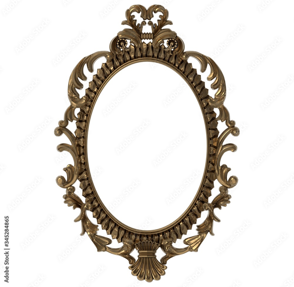 Wall mural frame carved oval round antique bronze for use in applications and design