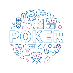 Poker round vector creative outline illustration on white background