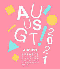 2021 Calendar with name of month isolated on pastel background : Vector Illustration