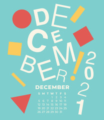 2021 Calendar with name of month isolated on pastel background : Vector Illustration