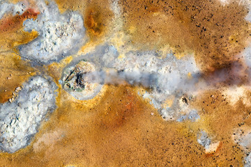 Aerial view on the Iceland. Aerial landscape above geysers valley. Icelandic landscape from air. Famous place. Travel - image