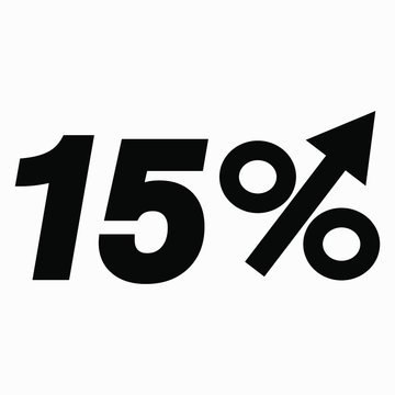 The black figure is 15 percent increase. Price increase icon.  Sales. Profit growth. Increase revolutions. The increase in interest in the bank. Quality improvement. Icon of internet shops.
