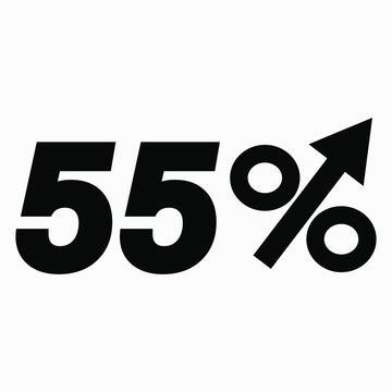 The black figure is 55 percent increase. Price increase icon.  Sales. Profit growth. Increase revolutions. The increase in interest in the bank. Quality improvement. Icon of internet shops.