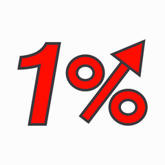 The red figure is 1  percent increase. Price increase icon.  Sales. Profit growth. Increase revolutions. The increase in interest in the bank. Quality improvement. Icon of internet shops.