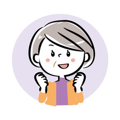 喜ぶ　笑顔　シニア女性