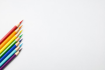 Wooden pencils of multicolor as banner concept of work from home with copy space for runaround or wraparound text.Work at home concept.