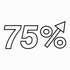 The transparent figure is 75  percent increase. Price increase icon.  Sales. Profit growth. Increase revolutions. The increase in interest in the bank. Quality improvement. Icon of internet shops. 