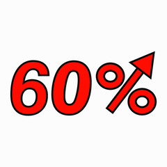 The red figure is 60  percent increase. Price increase icon.  Sales. Profit growth. Increase revolutions. The increase in interest in the bank. Quality improvement. Icon of internet shops. Vector icon