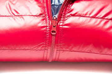Folded blue and red full zipper windbreaker down jacket, rain proof down jacket. Down jacket sport...
