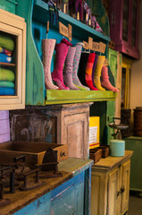 A colorful mill shop window full of socks