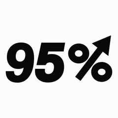 The black figure is 95  percent increase. Price increase icon.  Sales.  Increase revolutions. The increase in interest in the bank. Quality improvement. Icon of internet shops. Vector icon.