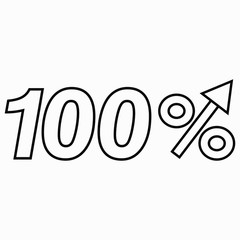 The transparent figure is 100  percent increase. Price increase icon.  Sales. Profit growth. Increase revolutions. The increase in interest in the bank. Quality improvement. Icon of internet shops. Ve