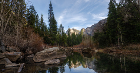 Beautiful reflections of rocks in Yosemite National Park, California, USA