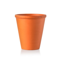 Empty ceramic brown flower pot isolated