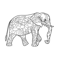 Outline of an elephant on a white background, Doodle illustration