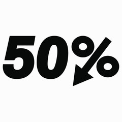 The 50 percent drop icon is dark. Price drop. Interest rate reduction. Sell-out. Stock symbol. Discount. Markdown of goods. Bonus discount. Vector icon.