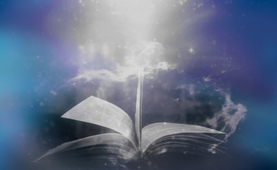 	
Imagine a picture book of an ancient book opened on a wooden table with a sparkling golden...