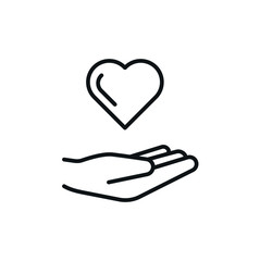 Minimal line Donate love Icon - Hand holding a heart - vector