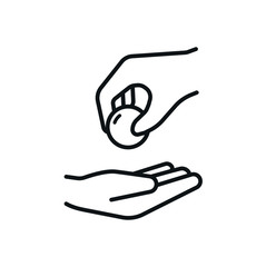 Obraz premium Minimal line Donate money Icon - Hand giving a coin - vector