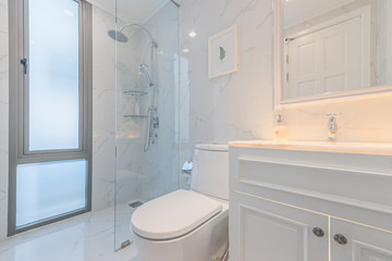white toilet clean and simple bathroom