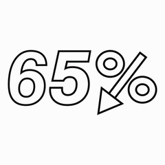 65 percent drop dark icon on a white background.  Price drop. Interest rate reduction. Stock symbol. Discount. Markdown of goods. Bonus discount. Vector icon.