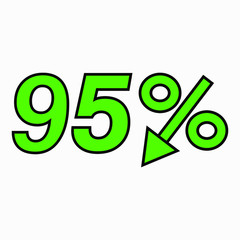The 95 percent drop green icon. Price drop. Interest rate reduction. Stock symbol. Discount. Markdown of goods. Bonus discount. Vector icon.