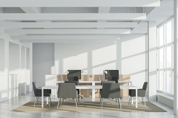 White and wooden open space and meeting room