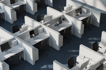 White office cubicles, top view