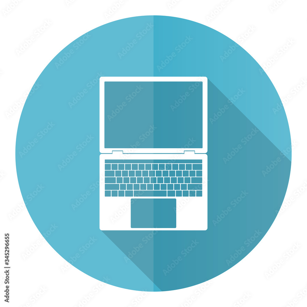Poster Open notebook blue round flat design vector icon isolated on white background, laptop, mobile computer illustration in eps 10